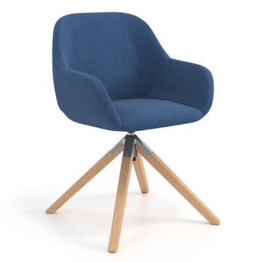 silla de reuniones azul giratoria madera tela brazos tapizados 1