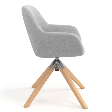 silla de reuniones gris claro giratoria madera tela brazos tapizados 3