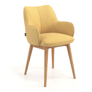 silla nordica amarillo patas de madera tela brazos tapizados 1