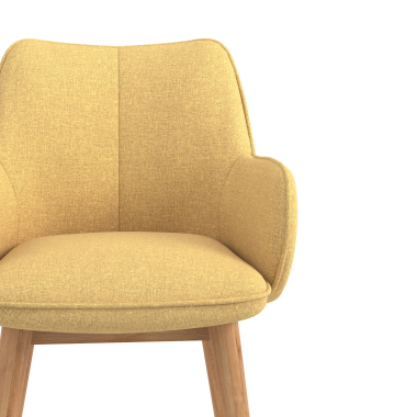 silla nordica amarillo patas de madera tela brazos tapizados 5