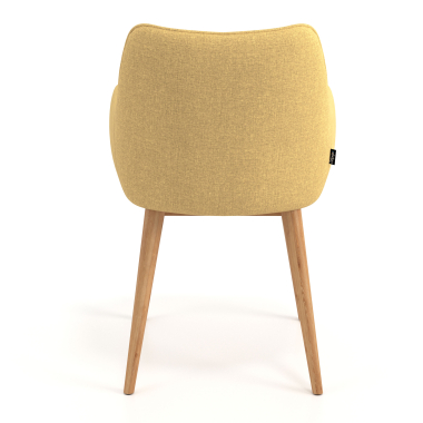 silla nordica amarillo patas de madera tela brazos tapizados 6