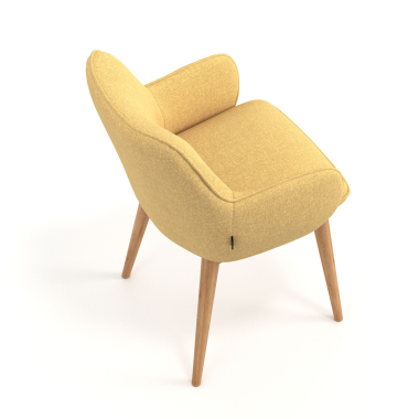 silla nordica amarillo patas de madera tela brazos tapizados 7