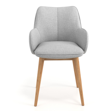 silla nordica gris patas de madera tela brazos tapizados 4