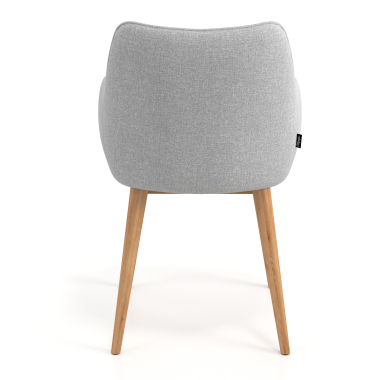silla nordica gris patas de madera tela brazos tapizados 6