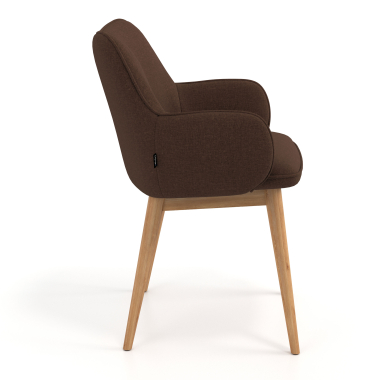 silla nordica marron patas de madera tela brazos tapizados 3