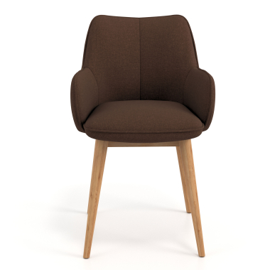 silla nordica marron patas de madera tela brazos tapizados 4