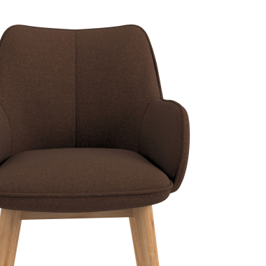 silla nordica marron patas de madera tela brazos tapizados 5