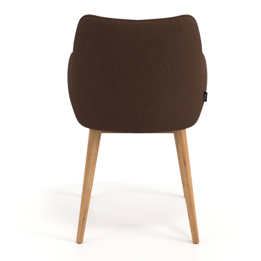silla nordica marron patas de madera tela brazos tapizados 6