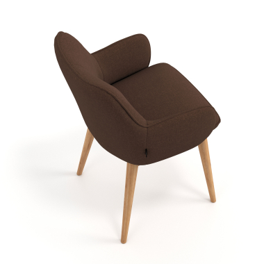 silla nordica marron patas de madera tela brazos tapizados 7