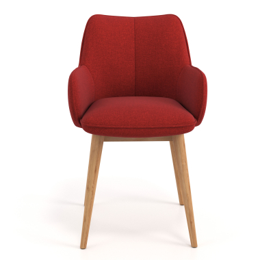 silla nordica rojo patas de madera tela brazos tapizados 4