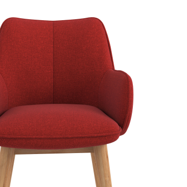 silla nordica rojo patas de madera tela brazos tapizados 5