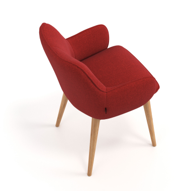 silla nordica rojo patas de madera tela brazos tapizados 7