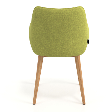 silla nordica verde patas de madera tela brazos tapizados 6