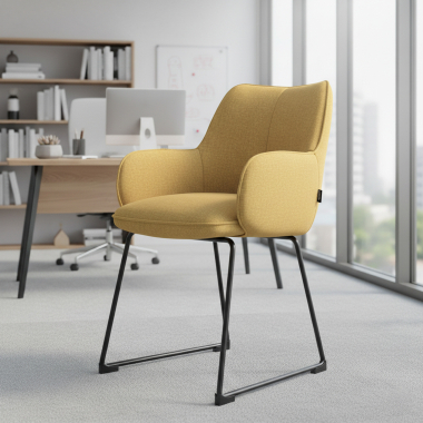 silla de visita amarillo estructura patin tela brazos tapizados 2