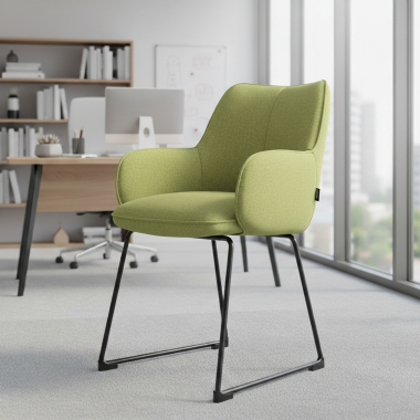silla de visita verde estructura patin tela brazos tapizados 2