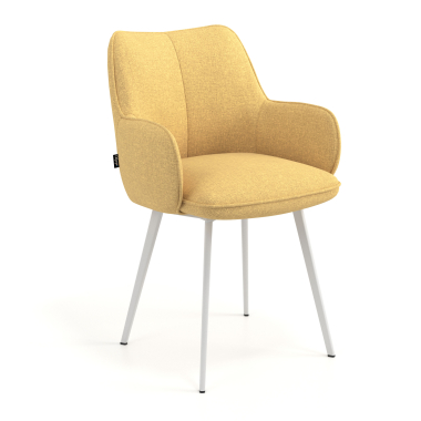 silla de visita blanco amarillo 4 patas tela brazos tapizados 1