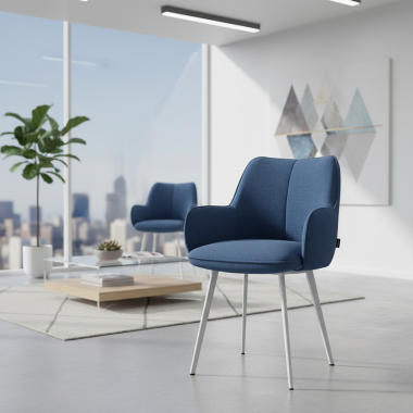 silla de visita blanco azul 4 patas tela brazos tapizados 2