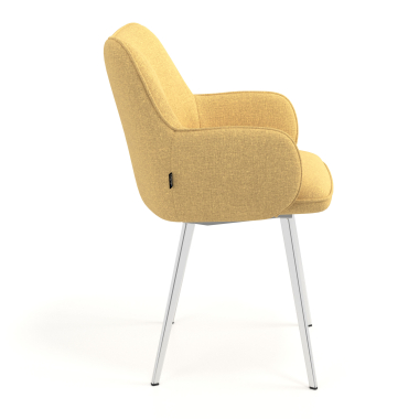 silla de visita cromado amarillo 4 patas tela brazos tapizados 3