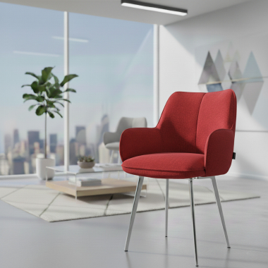 silla de visita cromado rojo 4 patas tela brazos tapizados 2