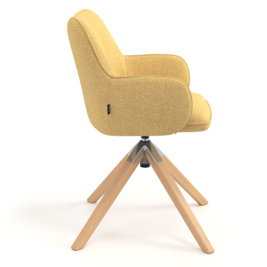 silla de reuniones amarillo giratoria madera tela brazos tapizados 3