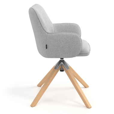 silla de reuniones gris giratoria madera tela brazos tapizados 3