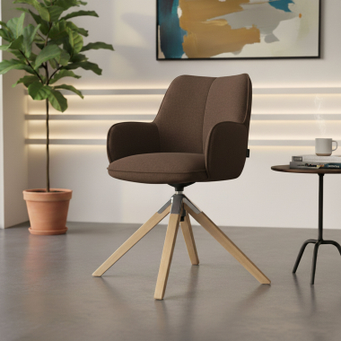 silla de reuniones marron giratoria madera tela brazos tapizados 2