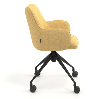 silla de reuniones negro amarillo giratoria con ruedas tela brazos tapizados 3