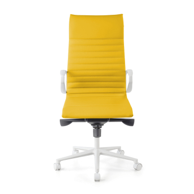 sillon de direccion blanco amarillo respaldo alto estructura blanca piel sintetica brazos fijos 3