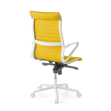 sillon de direccion blanco amarillo respaldo alto estructura blanca piel sintetica brazos fijos 6