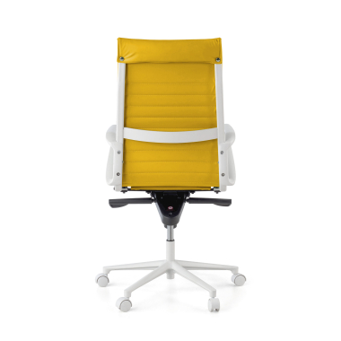 sillon de direccion blanco amarillo respaldo alto estructura blanca piel sintetica brazos fijos 7