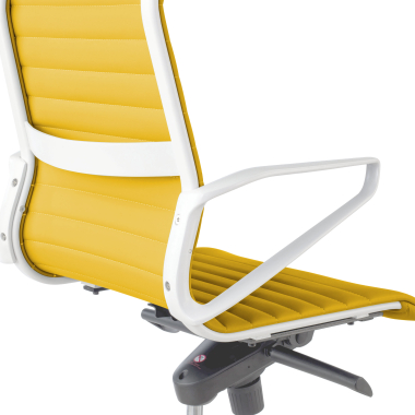 sillon de direccion blanco amarillo respaldo alto estructura blanca piel sintetica brazos fijos 10