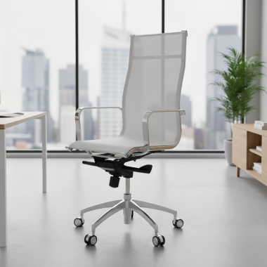 silla de oficina blanco estructura cromada red malla brazos fijos 2
