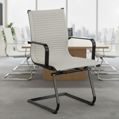 silla confidente blanco estructura negra ecopiel piel sintetica brazos fijos 2