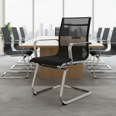silla confidente negro estructura cromada red malla brazos fijos 2