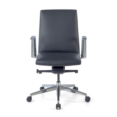 sillon de oficina negro respaldo bajo piel natural brazos fijos 3