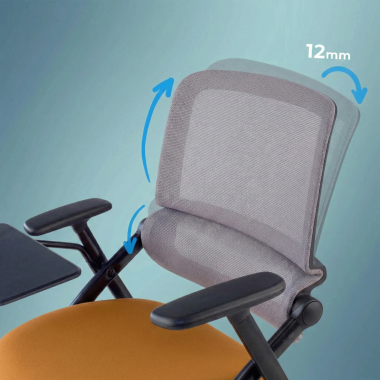 silla con pala naranja con pala de escritura malla brazos moviles 3