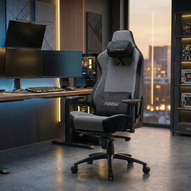 silla gaming gris forge tela brazos regulables 3d cojin lumbar y cervical reposacabezas 2