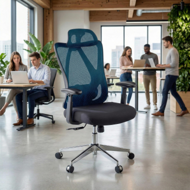 silla ergonomica azul matrix malla brazos moviles soporte lumbar reposacabezas 2