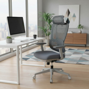 silla ergonomica blanco gris essenza malla brazos regulables 3d doble soporte lumbar reposacabezas 2