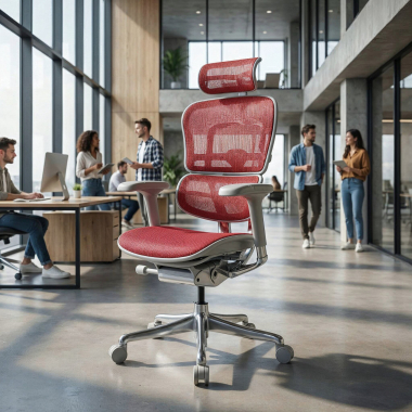 silla ergonomica blanco rojo estructura blanca red malla brazos regulables 5d reposacabezas 2