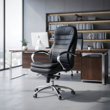 sillon de oficina negro atenas piel sintetica brazos tapizados 2