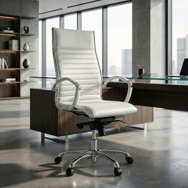 sillon de oficina blanco piel natural piel natural brazos tapizados 2
