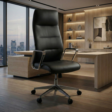 sillon de oficina negro respaldo alto piel sintetica brazos tapizados 2