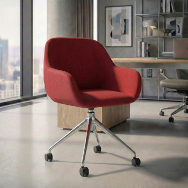 silla de reuniones cromado rojo giratoria con ruedas tela brazos tapizados 2