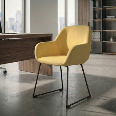 silla de visita amarillo estructura patin tela brazos tapizados 2