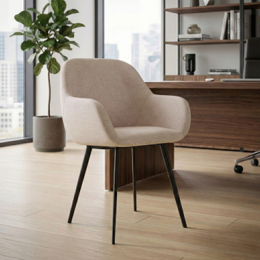 silla de visita negro beige 4 patas tela brazos tapizados 2