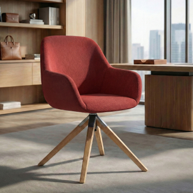 silla de reuniones rojo giratoria madera tela brazos tapizados 2