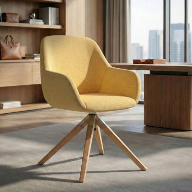 silla de reuniones amarillo giratoria madera tela brazos tapizados 2