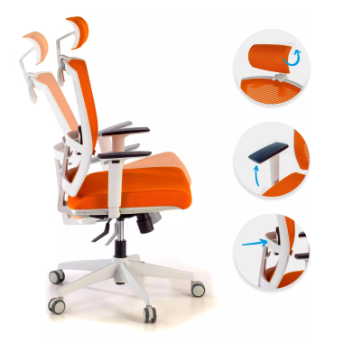 silla ergonomica blanco naranja estructura blanca reposacabezas malla brazos regulables 1d soporte lumbar reposacabezas 3