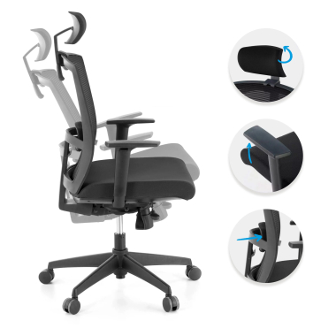 silla ergonomica negro estructura negra reposacabezas malla brazos regulables 1d soporte lumbar reposacabezas 3